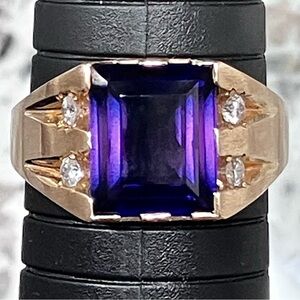 MYSTERY GEMSTONE & DIAMOND 10Kt Gold Ring / Blue-Purple Stone / Size 12 / 6.25gm